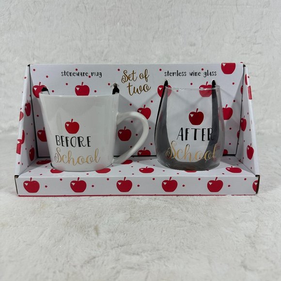 After school Wine Glass & Before School Coffee Mug Teachers Mom new in box set - Picture 1 of 4